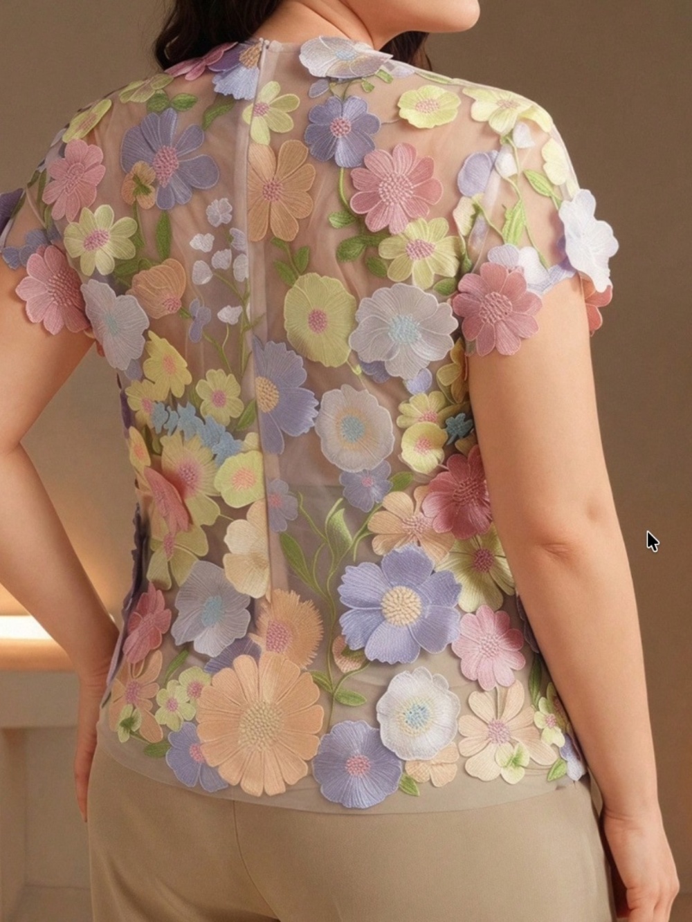 Boho Pastel floral Appliqué Cottagecore blouse - Picture 6 of 8